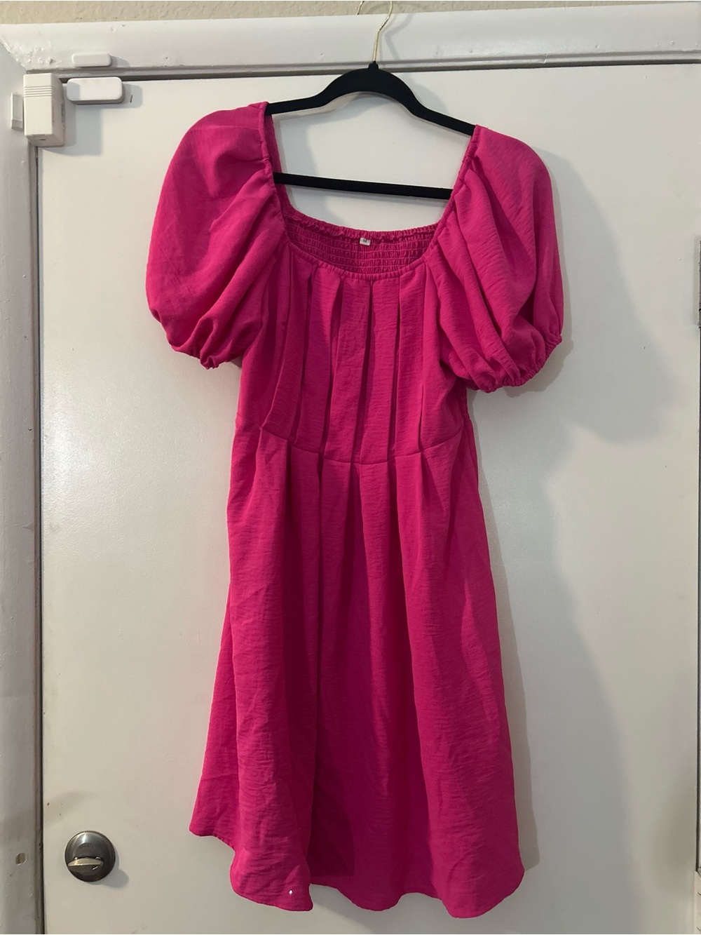 Puff-Sleeve Midi Dress in Fuchsia